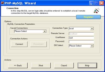 PHP MySQL Wizard Screenshot